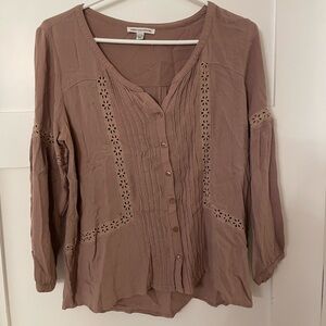 American Eagle Outfitters Dusty Mauve Eyelet Pintuck Blouse